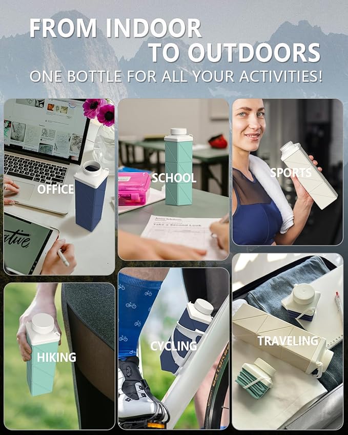 Collapsible Water Bottles 720ml 24.3oz, Foldable Portable Water Bottle, Lightweight Reusable Leakproof for Travel Camping Hiking Cycling Yoga Sports Outdoor School Office, 1 Pack, Dark Blue