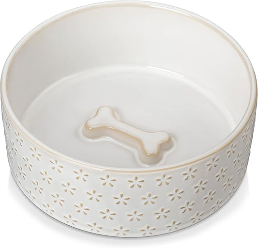 MALACASA Ceramic Dog Food Bowl, 6 Cups or 54 oz Dog Food Water Dish for Large Breeds, Pet Bowl Dishwasher & Microwave Safe, Five-Leaf Grass, Series Lydia