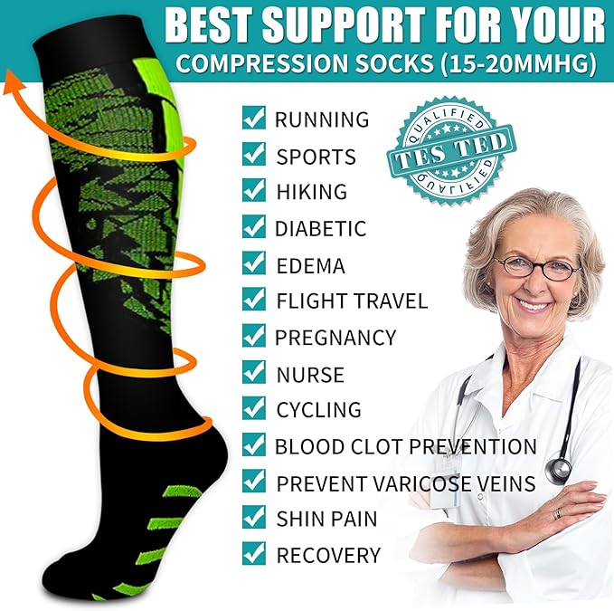 BLUEENJOY Copper Compression Socks for Women & Men (6 pairs) - Best Support for Nurses, Running, Hiking, Recovery