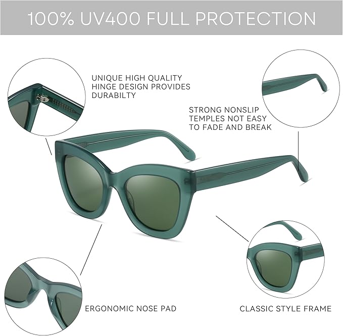 ZENOTTIC Retro Polarized Sunglasses Women - Oversized Cat Eye Trendy Glasses UV Protection - for Beach,Hiking,Party ZS6243