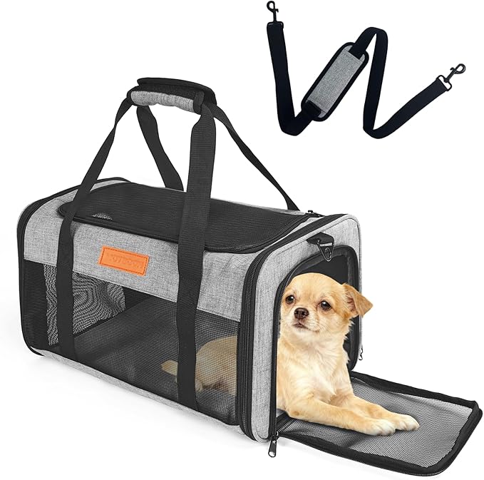 Dog Carrier Airline Approved - 17"×11"×9.5", Underseat, Under 10 lb, Top & Side Entry, Soft Sided Pet Carrier with Anti-Scratch Mesh for Small Dogs - Ideal for Travel and Vet Visit - Grey