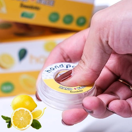 Hand Pop Lemon Scented Wipes - 10 Pack of Travel Size Wet Towelettes, Alcohol-Free, Wipes for Skin Hydration, Convenient, Eco-Friendly, Refreshing, Fits in Gym Bag, Purse, Pocket, or Luggage