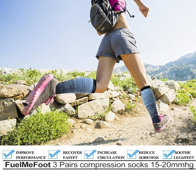 FuelMeFoot 3 Pack Copper Compression Socks - Compression Socks Women & Men Circulation - Best for Medical,Running,Athletic