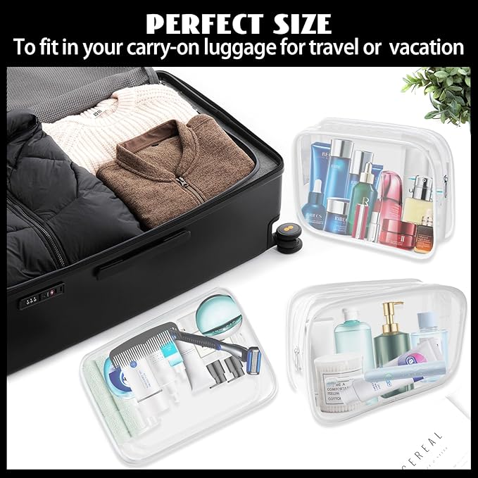 16 Pack Waterproof Cosmetic Bag TSA Approved Toiletry Bag, Portable Travel Pouch with Zipper, Vinyl Plastic Organizer Storage for Men and Women (White-L)