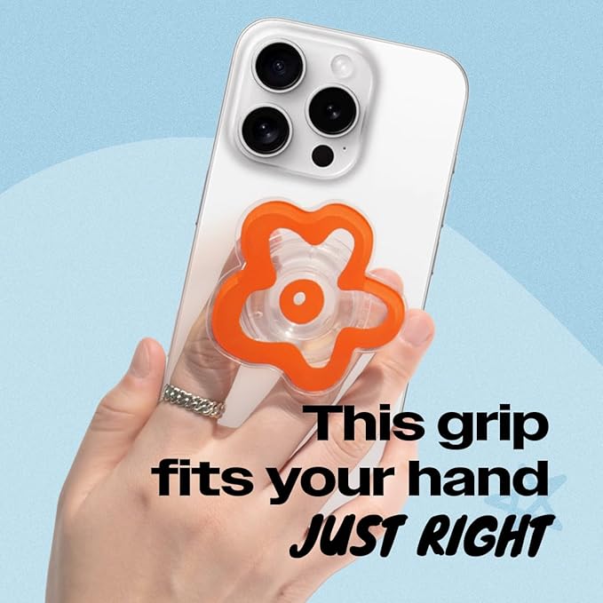 OnTheGrip Cute Transparent Daisy Flower Shape Design Mobile Phone Grip Multi Functional Collapsible Stand Holder for Smartphone Tablet Cell Phone Accessory (Coral)