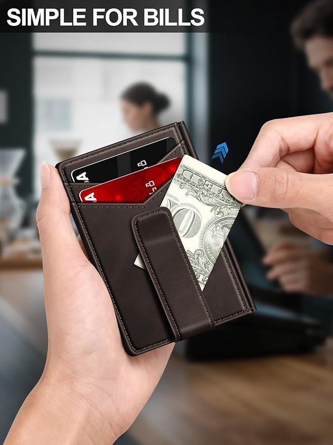 ZALVEX Wallet for Men Slim Leather Wallets for 12-15 Cards, Minimalist Thin RFID Blocking Card Holder with Money Clip & ID Window, Small Bifold Front Pocket Wallet, Gifts for Men