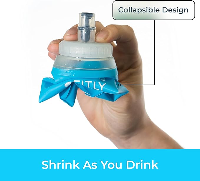 FITLY Soft Flask - Shrink As You Drink Soft Water Bottle for Hydration Pack - Folding Water Bottle Ideal for Running, Hiking, Cycling, Climbing & Rigorous Activity