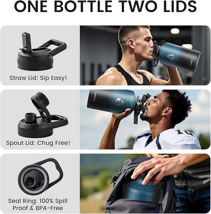 128oz Insulated Water Bottle, Triple Wall Vacuum Stainless Steel Water Bottles - Keeps Cold 48H, Reusable One Gallon Jug for Gym, Sports, Camping, Hiking,Travel, Starry Sky-Indigo/Black