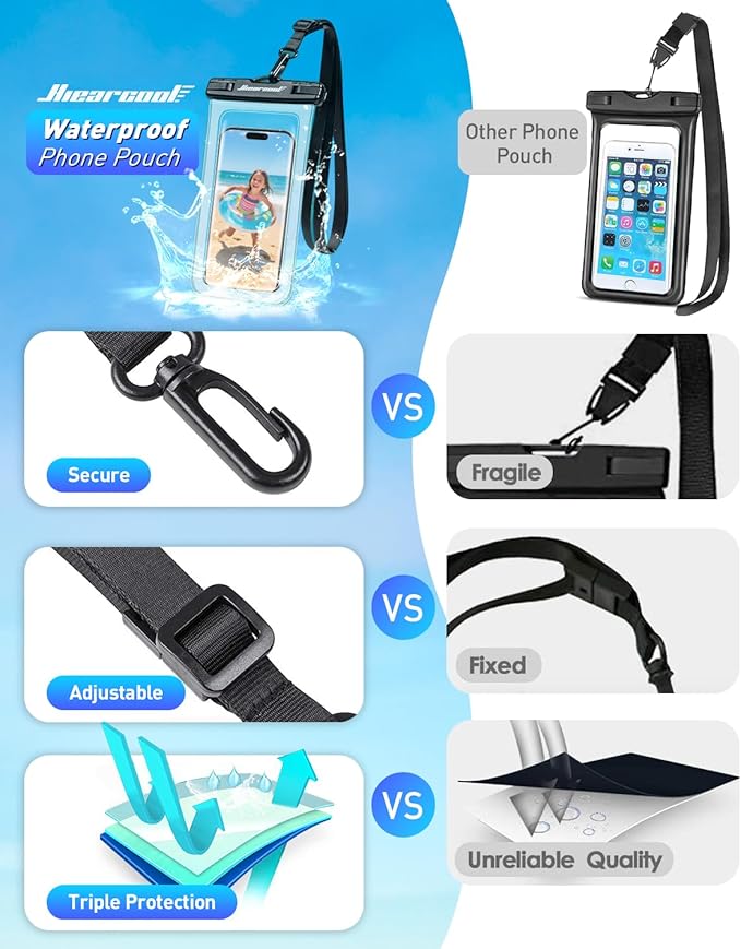 Hiearcool Waterproof Phone Pouch, Waterproof Phone Case with Crossbody Lanyard Compatible for iPhone 17 16 15 14 13 Pro Max Up to 8.3", Cellphone Dry Bag Travel Essentials for Beach -Clear-2Pack