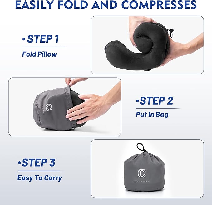 Neck Pillow with Hood - Memory Foam Neck Pillow Head Chin Support, Airplane, Car, Office & Home Sleep Rest Travel Pillows with Hood (Black, L)