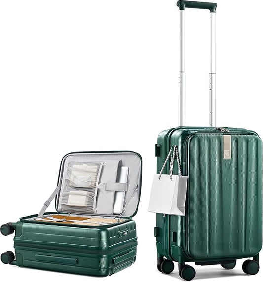 Hanke 20 Inch Expandable Carry On Luggage Airline Approved Top Opening Hard Shell Suitcases with Wheels Lightweight Travel Luggage Carry On Suitcase for Woman Men-Blackish Green