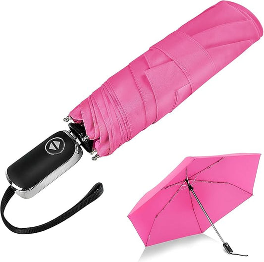 LEAGERA Compact Travel Umbrella for Purse - Flat Handle, Waterproof for Light Rain