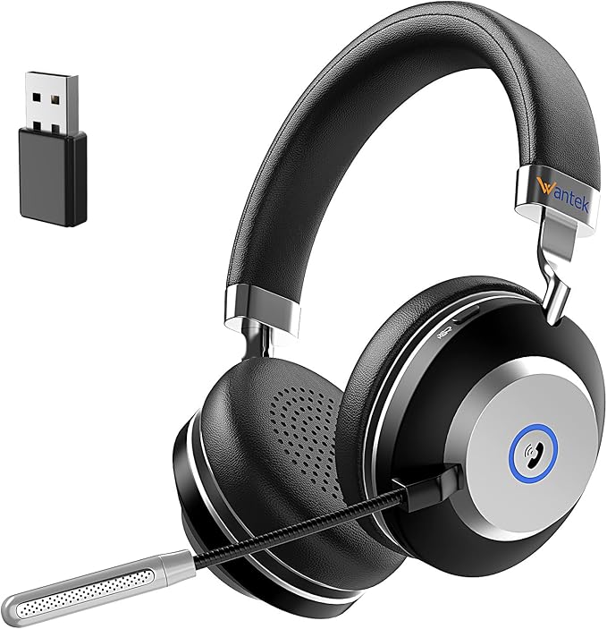 Wantek Wireless Bluetooth Headset with Microphone, USB Dongle for PC/Laptop, 45Hrs Playtime, Mute & Call Controls with Busy Light,Comfortable On-Ear Design for Work Calls, Teams, Zoom, Skype