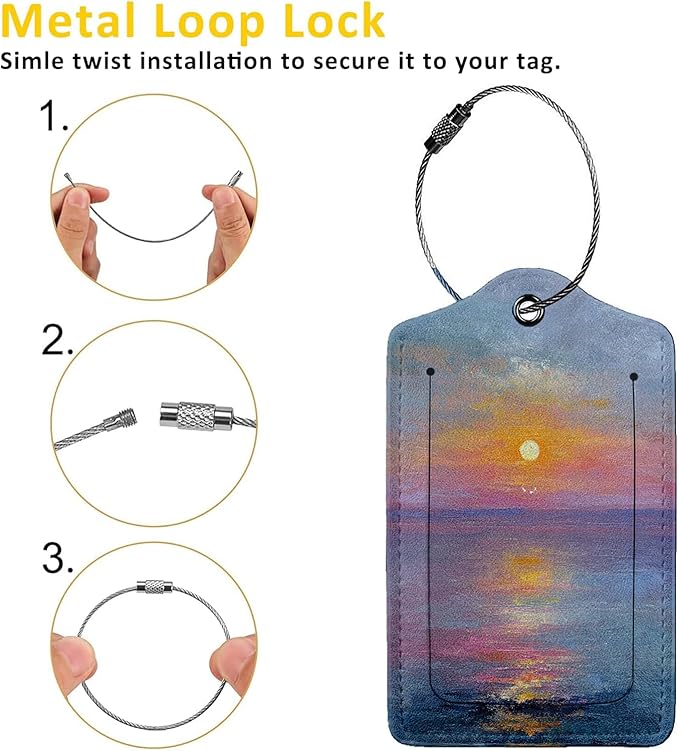 Sunrise Luggage Tag 3 Pack Travel Cruise Luggage Tags for Suitcases, Suitcase Tags Identifiers Bag Tags with Privacy Flap, Baggage Name Tag for Women Men Luggage Backpack Handbag School Bag
