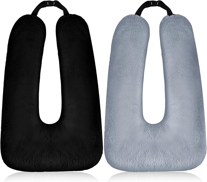 Barydat 2 Pcs Car Travel Pillow for The Back Seat 28 x 18 in Sleeping Reading Pillows for Distance Travel Car Cushion for Kids Adults Head and Body Support U Shaped Pad(Gray, Black)