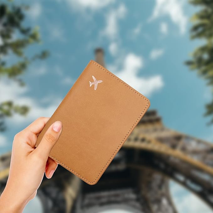 Deziliao Passport Wallet, Faux Leather, Lightweight, Waterproof, Rfid Blocking, Slim, Brown