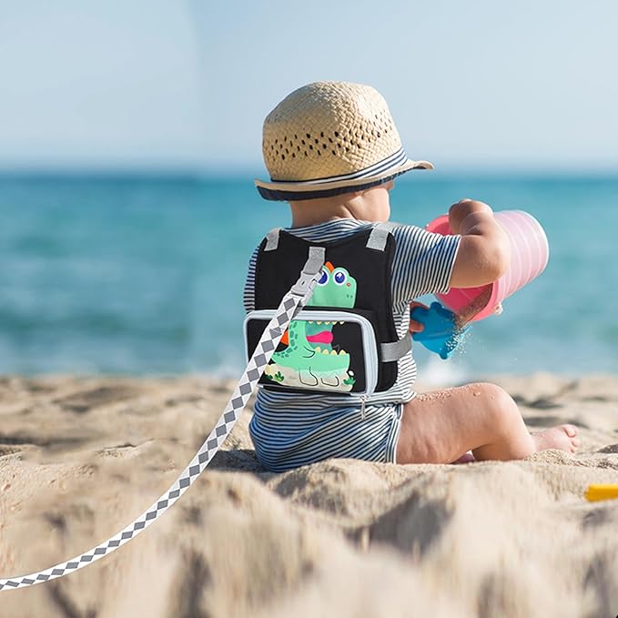 Accmor Toddler Harness Foldable Backpack Leash with Kids Anti Lost Wrist Link, Cute Dinosuar Children Walking Holder Tether for Outdoor Travel, Portable Baby Protector Wristband Strap for Boys