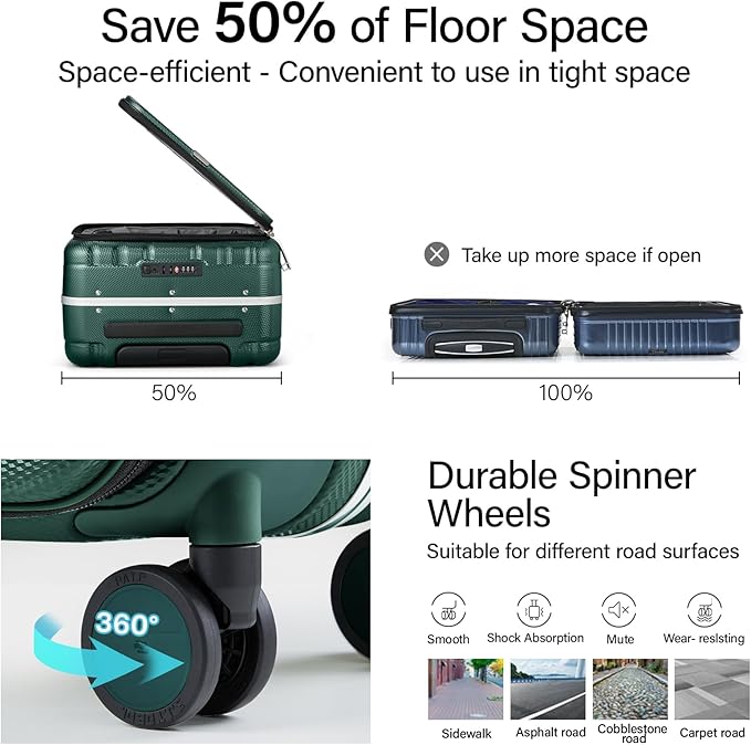 Hanke 16 Inch Underseat Carry On Suitcases with Wheels,Lightweight Hard Shell Carry on Luggage for Weekender,Top Opening Small Suitcase,Travel Luggage for Womem Men,Dark Green.