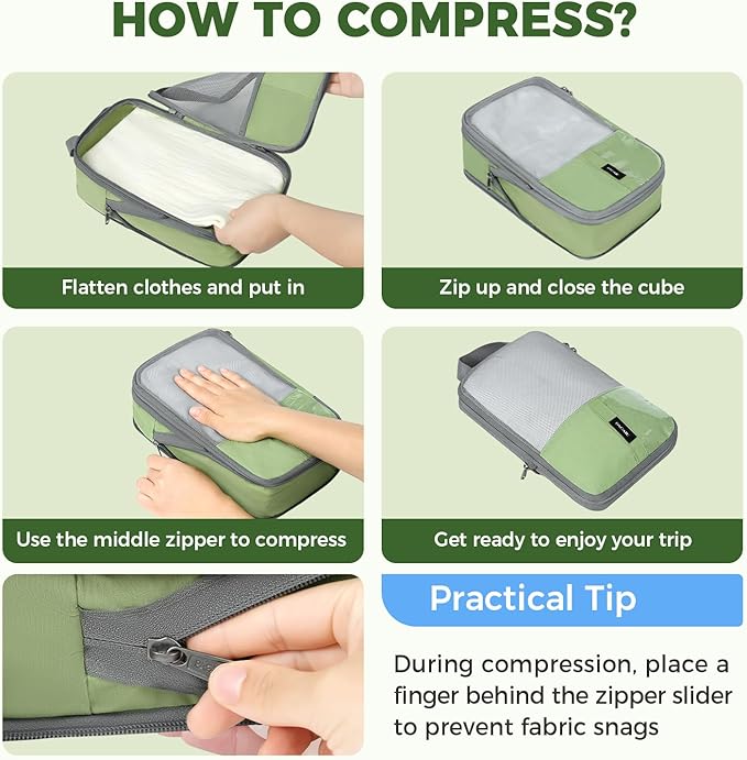 BAGAIL 6 Set/4 Set Lightweight Compression Packing Cubes with Packing List, Anti-Tearing Expandable Organizer Bags for Travel