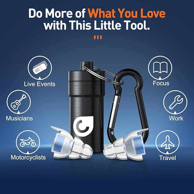 High Fidelity Concert Ear Plugs, Noise Cancelling Silicone Ear Plugs 2 Pairs Great for Concerts Loud Music, Musicians, Motorcycles, Airplanes, Raves, Hearing Protection -23 dB