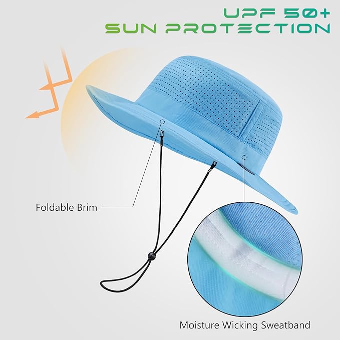 UPF 50+ Bucket Sun Hat with Laser Perforated Mesh Cooling Adjustable Breathable Lightweight for Outdoor Men Women