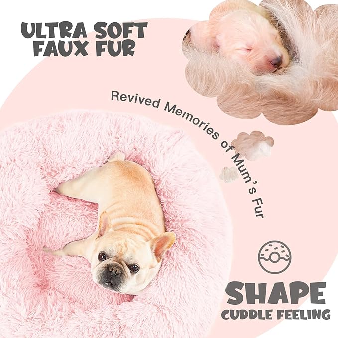 Himax Calming Anti-Anxiety Dog Bed for Medium Dogs With Attached Blanket - Pink, Fluffy, Washable (20"/26"/35")