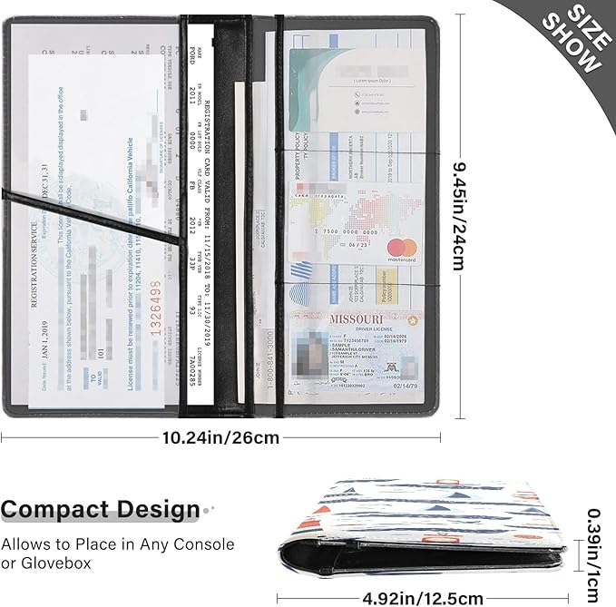 Bolaz Sailboats Car Registration and Insurance Holder Leather Vehicle Document Glove Box Organizer for License Cards Accessories