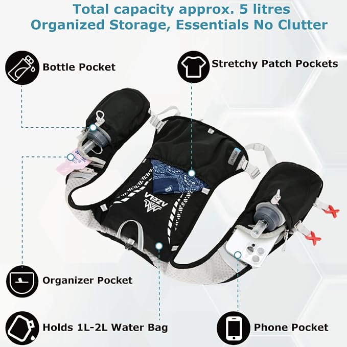 YAPJEB Lightweight Hydration Pack Backpack Vest, Optional 1.5L 2L BPA Free Water Bladder - Leakproof Breathable for Men Women Running Hiking Cycling Marathon