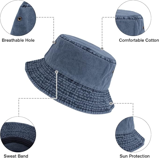 Washed Cotton Bucket Hats Packable Summer Outdoor Cap Travel Beach Sun Hat Plain Colors for Men Women