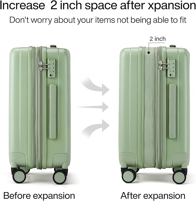 Hanke Expandable Hard Shell Luggage Sets 2 piece Carry on Luggage with Wheels Suitcases Lightweight Checked Travel Luggage Rolling Large Suitcase Travel Luggage Bag Woman Men 20/29 Inch(Bamboo Green)