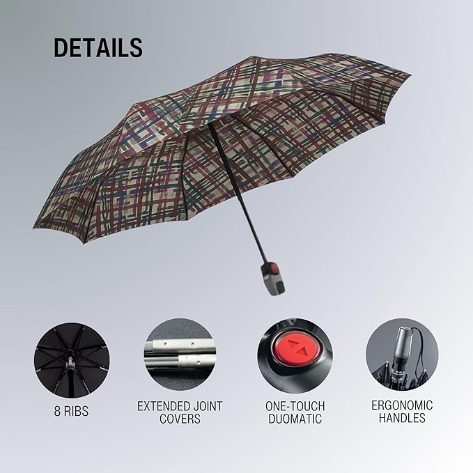 Knirps T.200 Duomatic Compact Rain Umbrella in Ribbon – Wind Tunnel Tested to 93 mph, Aluminum Steel Fiberglass Frame, 38in Canopy, OEKO-TEX, High-Performance Automatic Travel Umbrellas