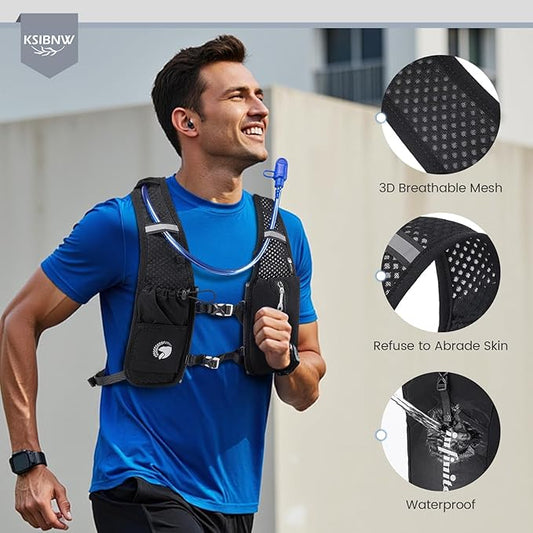 KSIBNW Running Vest for Women and Men, Lightweight Hydration Vest Backpack with 1.5L Water Bladder Bag Running Backpack for Hiking Biking Trail Cycling Race Marathon