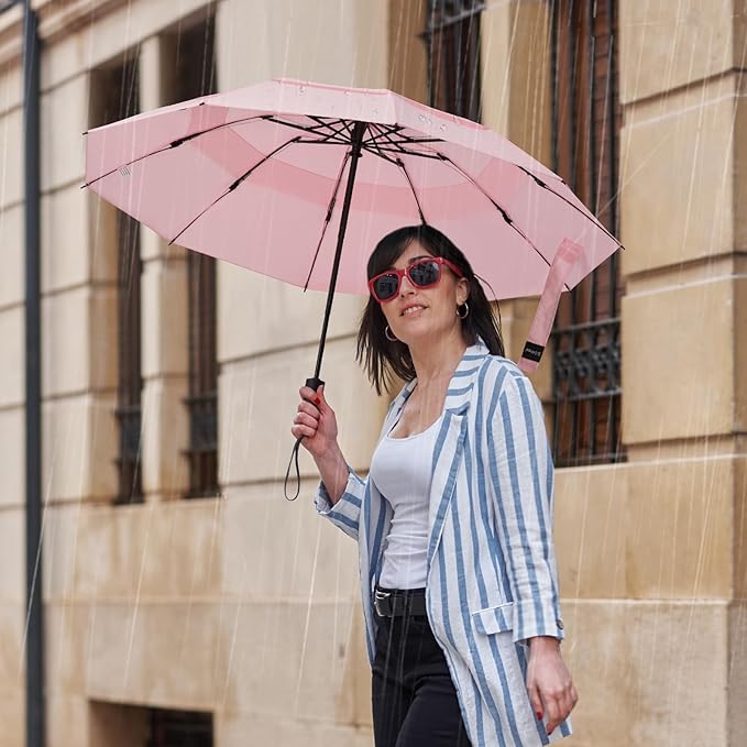 G4Free 42 Inch Inverted Travel Umbrella Compact Windproof 10 Ribs Reverse Small Portable Umbrella for Rain Double Canopy Vented Automatic Open Close for Women(Pink)