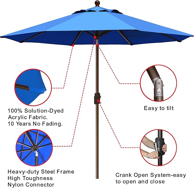 EliteShade USA 10-Year-Non-Fading 9Ft Market Umbrella Patio Umbrella Outdoor Table Umbrella with Ventilation,Royal Blue