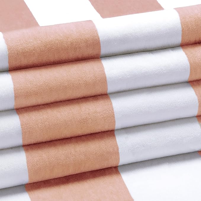 Cotton Oversized Beach Towel - Large 70 x 35 Inch Pool Towel, Orange Striped Quick Dry Swimming Cabana Towel