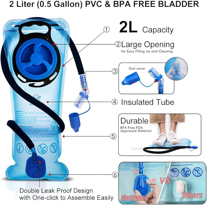 Hydration Pack, Insulated Hydration Backpack with 2L BPA Free Water Bladder and Storage, Hiking Backpack for Men, Women, Kids for Running, Cycling, Camping - Keep Liquid Cool up to 5 Hours