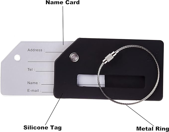 Gostwo 2 Pack Silicone Luggage Tags for Suitcases, 26 Initial Letter Baggage Labels Handbag School Bag Suitcase Instrument Tag with Stainless Steel Loop(Black)(Airplane)