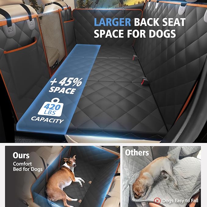 Back Seat Extender for Dogs, Dog Car Seat Cover for Back Seat Supports 420lbs, Hard Bottom Backseat Extender for Dogs, Waterproof Dog Hammock for Car, SUV, Truck Orange