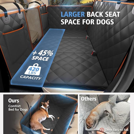 Back Seat Extender for Dogs, Dog Car Seat Cover for Back Seat Supports 420lbs, Hard Bottom Backseat Extender for Dogs, Waterproof Dog Hammock for Car, SUV, Truck Orange