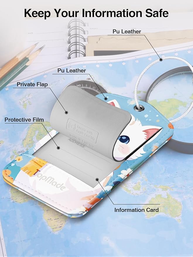 TopMade Smart Luggage Tag with Apple Find My, Premium Leather Luggage Tags for Suitcase, Travel Bags, Backpacks, Anti-Lost Suitcase Tag Tracker for Travel with Privacy Name Card, Rechargeable