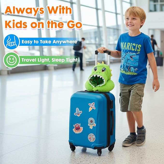 Travel Neck Pillow with Hood for Kids Adult Cute Soft Plush Memory Foam Airplane Neck Pillow for Traveling Animal Flight Pillow Head Rest Neck Support for Cars Long Flights