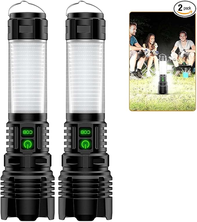 Hoxida Rechargeable Camping Lanterns Flashlight High Lumens- 2000 Meters Long Beam Super Bright LED Flashlight, Waterproof Camping Tent Lights 5 Modes, Zoomable Camp Flashlight Lantern 2pcs