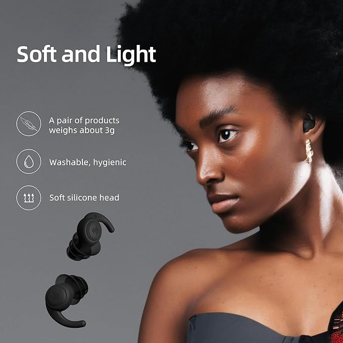 Ear Plugs - Comfy Reusable Noise-Reducing Earplugs Shark Fin Noise Cancelling Earbuds for Sleep, Deep Focus,Travel,2 Pairs/Box