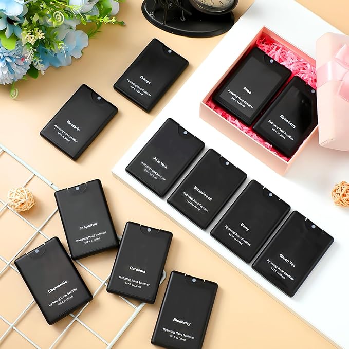 Frienda 48 Pcs Travel Size Hand Sanitizer Spray Bulk 2026 New Year Gift Pocket Power Mist Black Hand Sanitizer Spray Employee Appreciation Gift for Team Coworker Staff Goodie Bag Stuffer