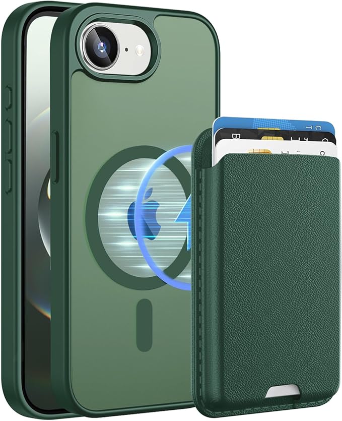 Ntwinro Magnetic for iPhone 16e Case (Compatible with MagSafe) with Detachable Wallet & Card Holder for 3 Cards [RFID Blocking] Military Grade Protective Slim Phone Cover, Green