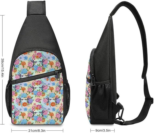 SWEET TANG Women's Cool Chest Bag Gym Sack Fashion Sling Shoulder Backpack Outdoor Sports Daypack Retro Hummingbirds Floral, Multipurpose Adjustable Bag Small Camera Case for Daily Use