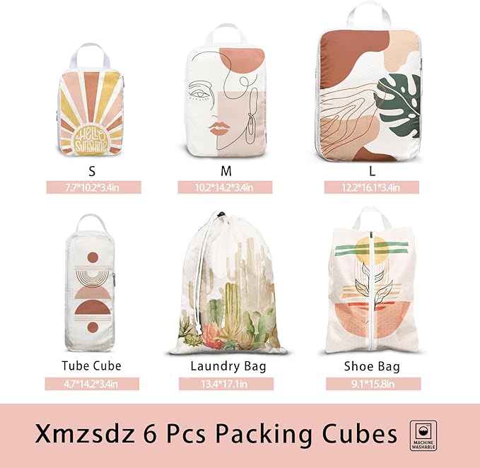 6 Pcs Compression Packing Cubes, Packing Cubes for Travel, Waterproof Luggage Organizer Bags Set, Cute Packaging Cubes for Women Kids Backpack Carry-Ons