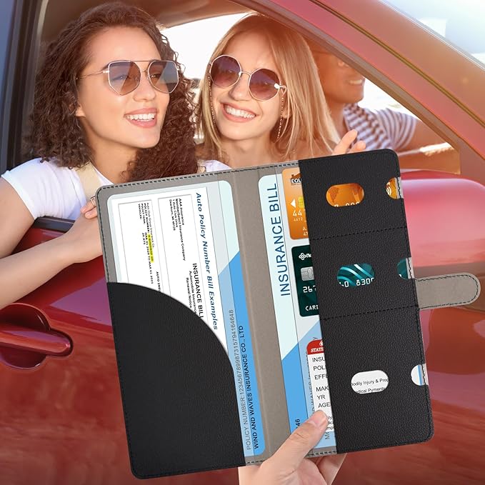 RSAquar Car Registration and Insurance Holder, Vehicle Glove Box Organizer Cool Car Accessories, Car Document Holder for Cards, Driver License & Essential Document, JD-Black