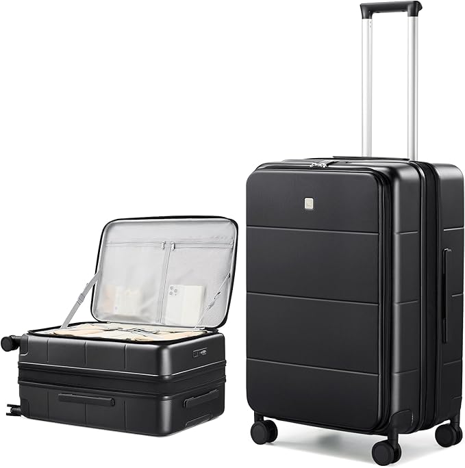 Hanke Hardside Expandable Checked Luggage, 24 Inch Top Opening Trunk Luggages with Spinner Wheels, All-PC Hard Shell Suitcase, Lightweight TSA Checked-Medium(Jet Black, 83L)
