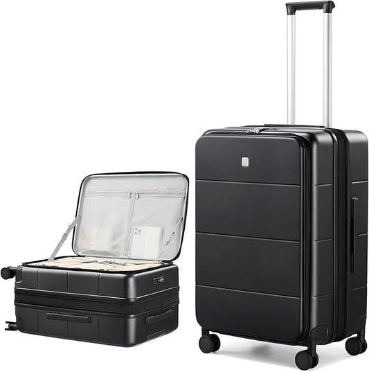 Hanke Hardside Expandable Checked Luggage, 24 Inch Top Opening Trunk Luggages with Spinner Wheels, All-PC Hard Shell Suitcase, Lightweight TSA Checked-Medium(Jet Black, 83L)